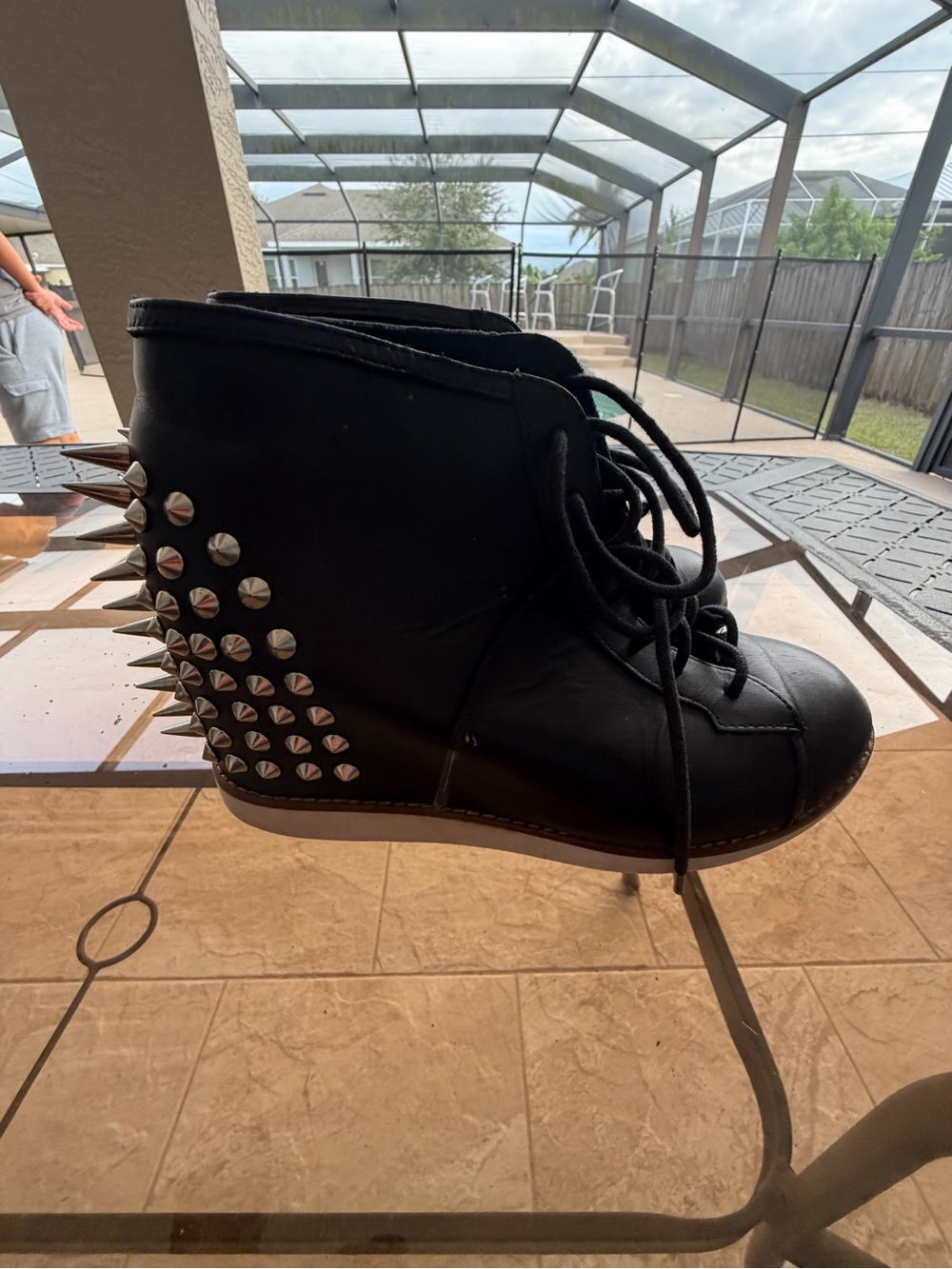 Jeffrey Campbell “Lita” Black Studded Wedge Lace-Up Ankle Boot Sneakers